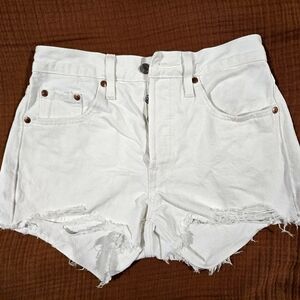 Levi 501 High Waisted White Distressed Women Shorts